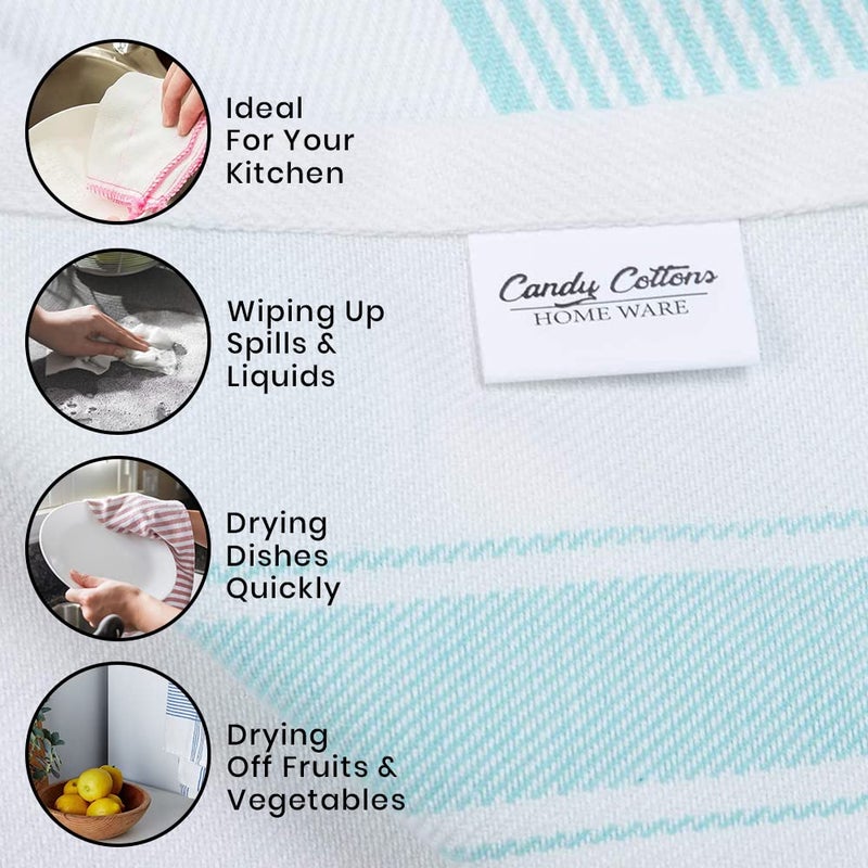 Candy Cottons Stripe Kitchen Towels Decor Hanging Loop Dish Towels Boho Stripe Absorbent Festive Gift Set of 6 Pantry Kitchen Reversible 18x28 in Dish Towels|Vintage Farmhouse Style|Turquoise - Image 4